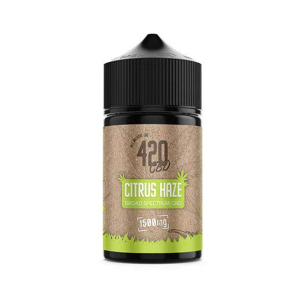 420 E-liquids 1500mg Broad-Spectrum CBD E-Liquid collection showing 50ml chubby bottles in 8 iconic strain flavours including Pineapple Express, Cherry OG Kush, and Girl Scout Cookies for premium CBD vaping experience