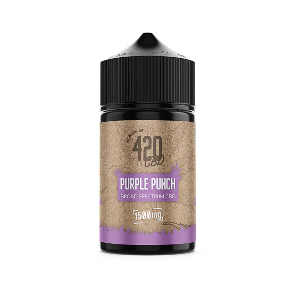 420 E-liquids 1500mg Broad-Spectrum CBD E-Liquid collection showing 50ml chubby bottles in 8 iconic strain flavours including Pineapple Express, Cherry OG Kush, and Girl Scout Cookies for premium CBD vaping experience