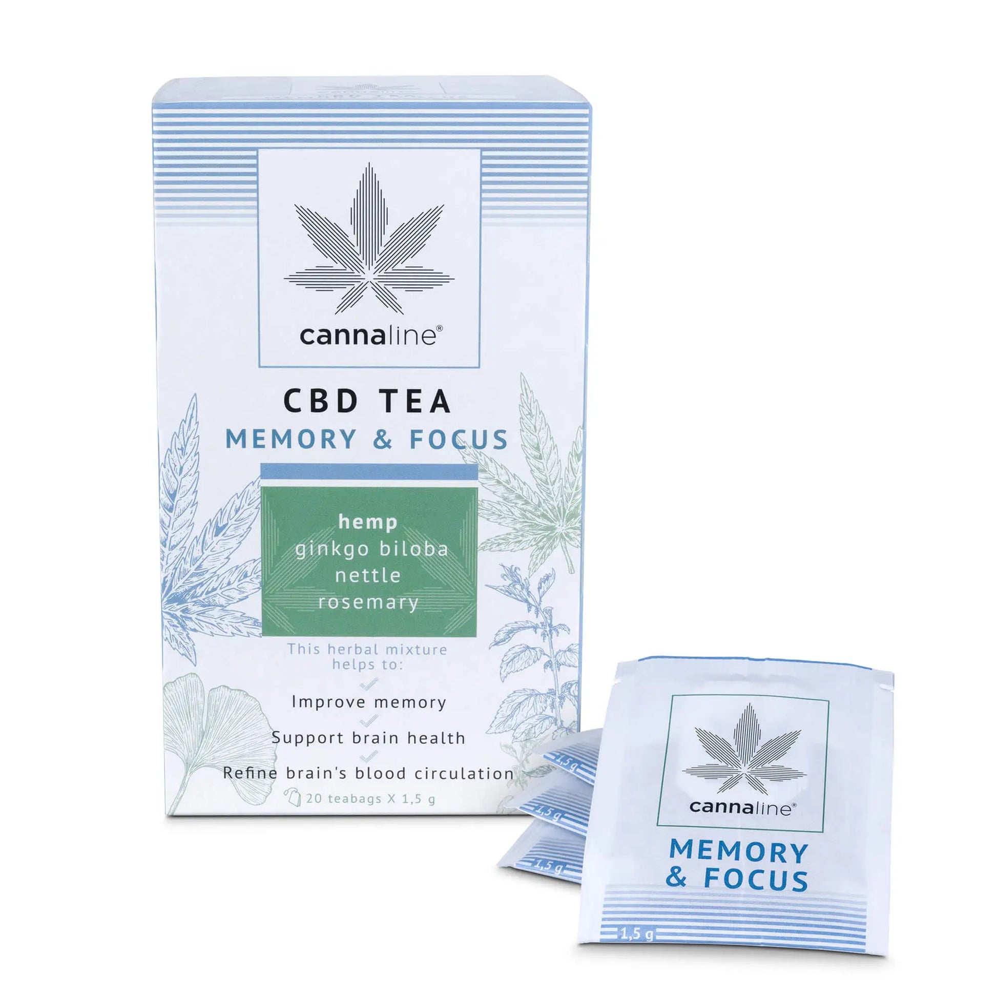 Cannaline CBD Tea Memory & Focus - 20mg CBD brain health tea with ginkgo and rosemary