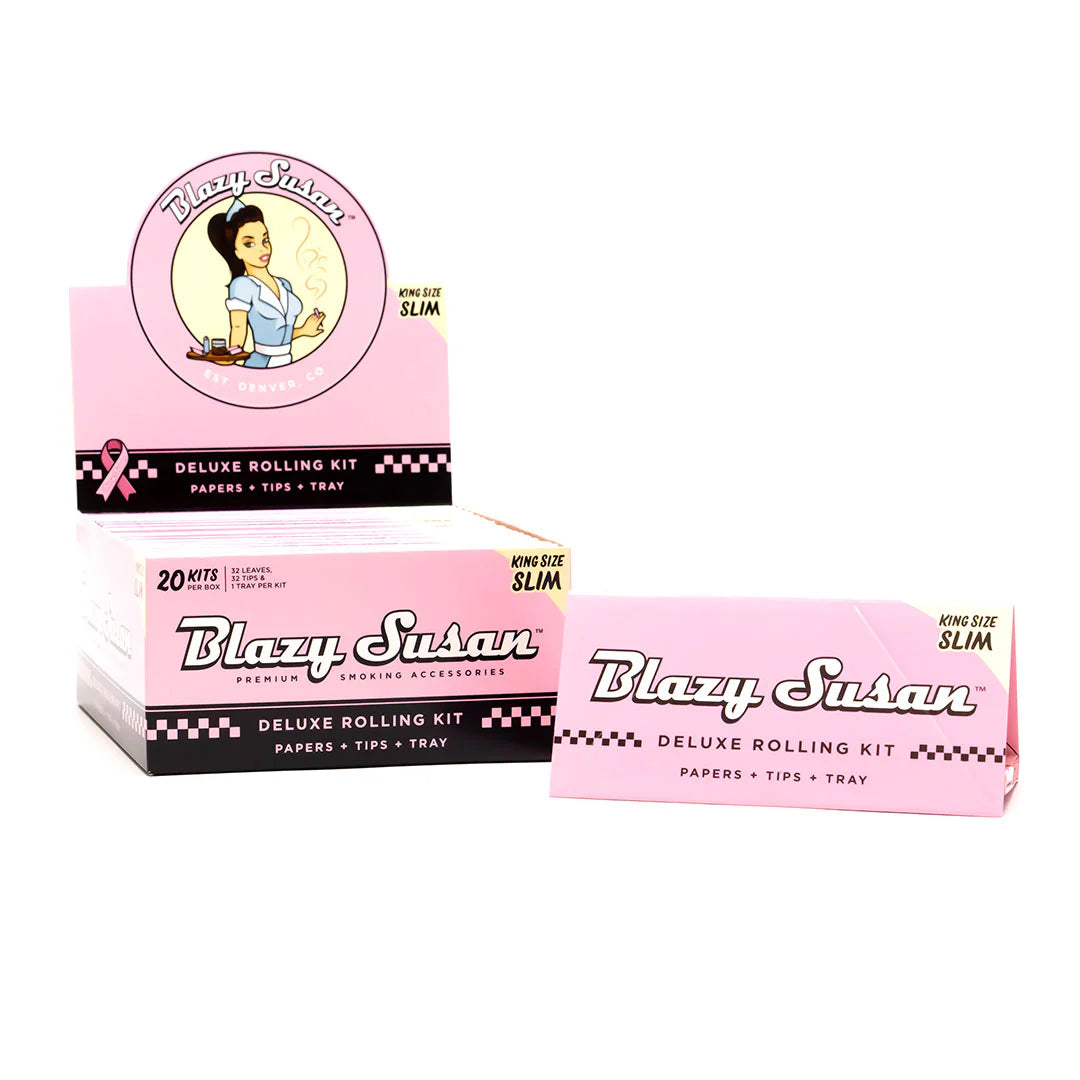 Blazy Susan Pink Deluxe Rolling Kit - King Size Papers, Tips & Built-in Tray