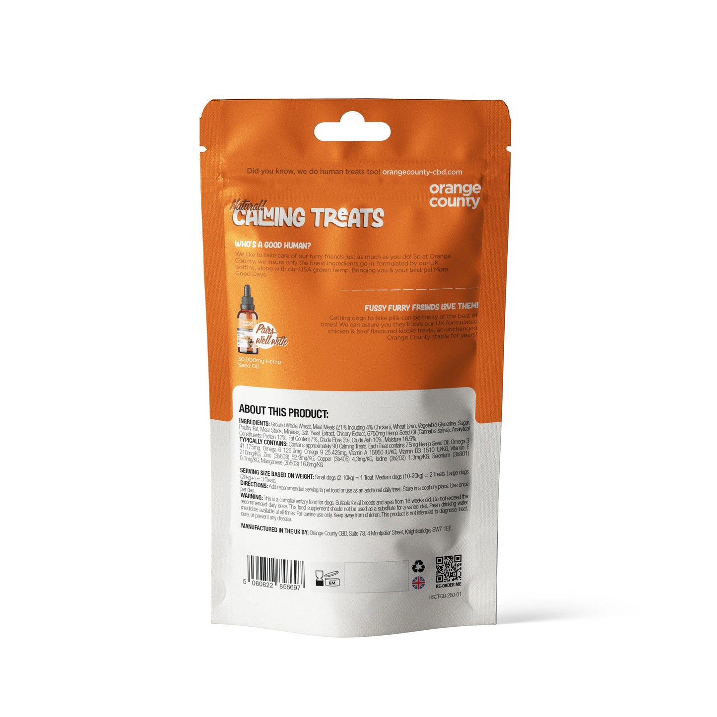 Orange County Natural Calming Dog Treats - 90 pack CBD pet treats for anxiety relief
CBD dog treats for calming anxiety - broad spectrum THC-free pet wellness treats
Happy relaxed dog after taking Orange County natural calming CBD treats