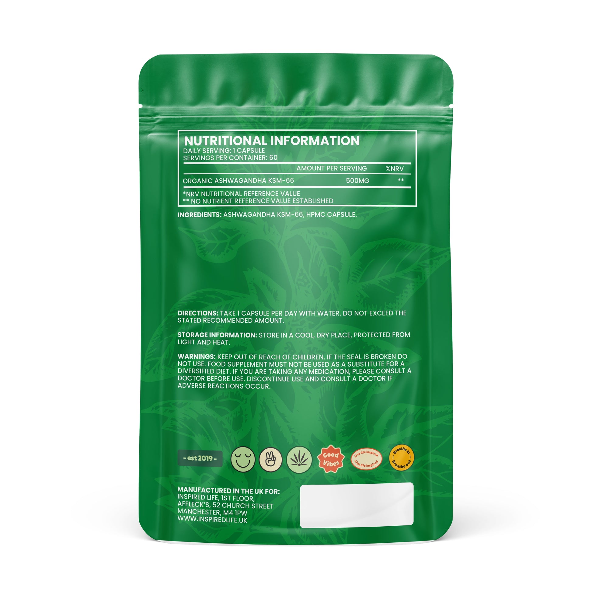 Organic Ashwagandha KSM - 66 - 500mg Capsules - Inspired Life UK